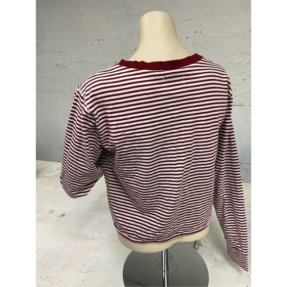 Hollister Red/White Stripe Long Sleeve Shoe Lace Collar Ladies Size Small - Picture 3 of 6